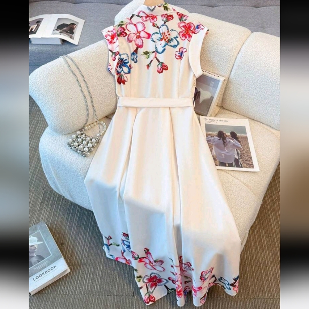 Women's Elegant Floral Print Shirt Dress, Suitable For Spring/Summer Holiday - Picture 4 of 7